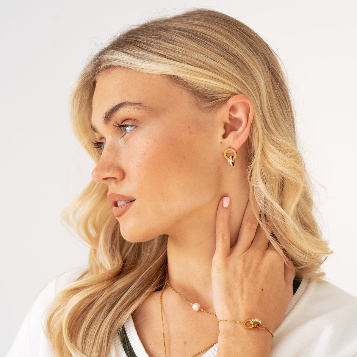 Gold Linked Rings Earrings